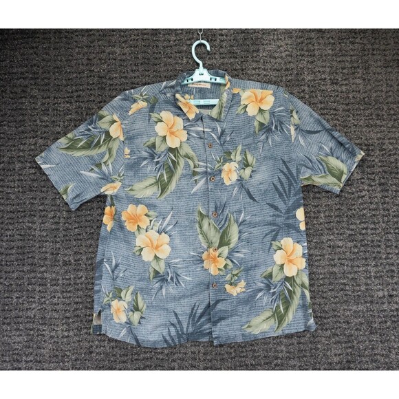 Tommy Bahama Other - Tommy Bahama Shirt Mens XLX Blue Floral Print Silk Short Sleeve Beach Hawaiian